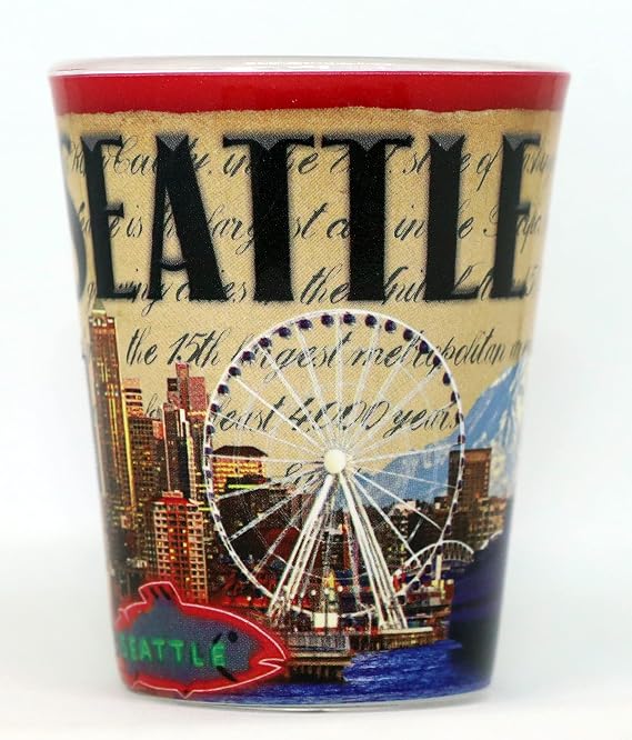World By Shotglass Seattle Washington Stamp Design Shot Glass