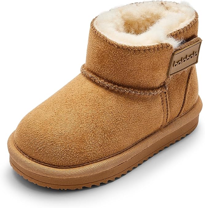 Balabala Kids Winter Snow Boots, Water-Resistant, Faux Fur, Suede, Warm