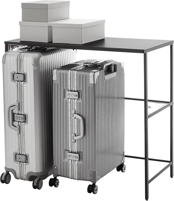 YAMAZAKI Home Expandable Closet Rack, Over-Suitcase Organizer, Steel, Black | Create storage space above luggage in your closet with this adjustable shelf. Holds bins on top with a bar below for hangers.