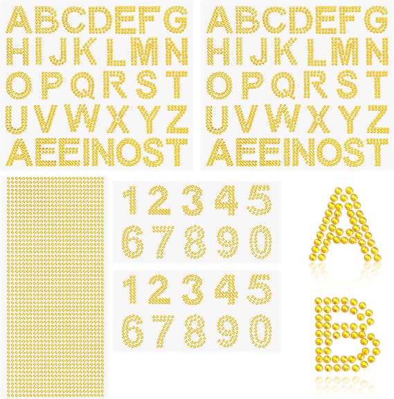 Rhinestone Stickers Glitter Gold Letter Stickers Sticker Letters 2 Inch 5 Sheets Graduation Cap Decorations Large Iron on Letters Patches Rhinestones for Clothes Diamond Letter Patches Scrapbooking