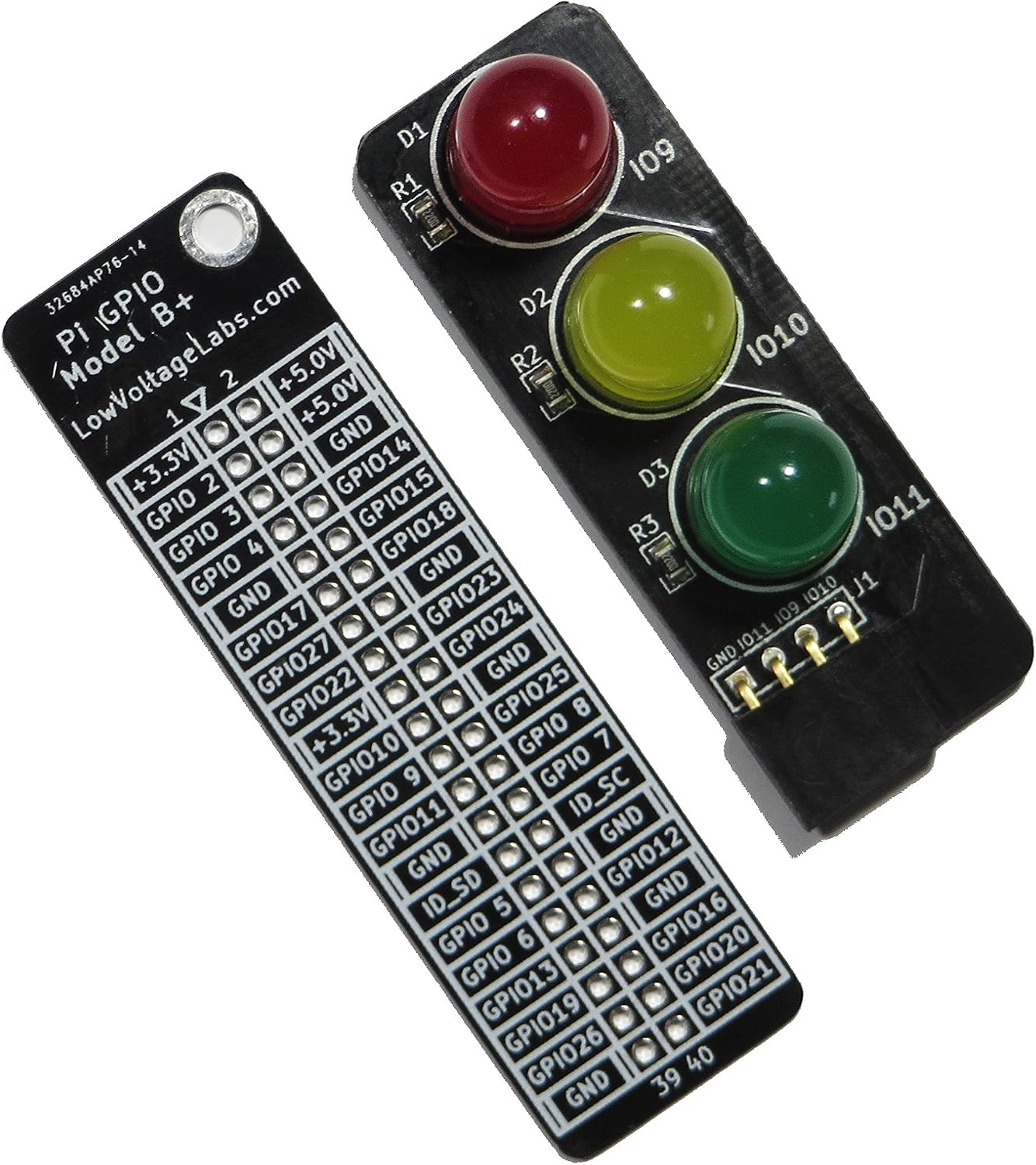 Low Voltage Labs Pi Traffic Light and GPIO Plus reference board combo pack for the Raspberry Pi A+, B+, 2, 3, 3B+ and 4