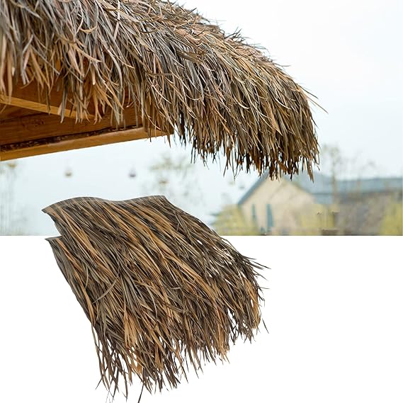 Palapa Thatch Roofing Synthetic Material, Artificial Mexican Grass Thatch Roof Fireproof, Straw Roll Tiki Hut Grass Roof Thatching, Palm Thatch for Decorations Outdoor Patio, Wall, Duck Hut(A,8 Pcs)