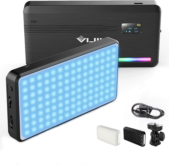VIJIM VL196 RGB LED Video Light with Adjustable Stand,Dimmable 2500K-9000K Full Color 20 Lighting Effect Modes Camera LED Lights, Portable Photography Lighting with Softbox and Honeycomb Frame