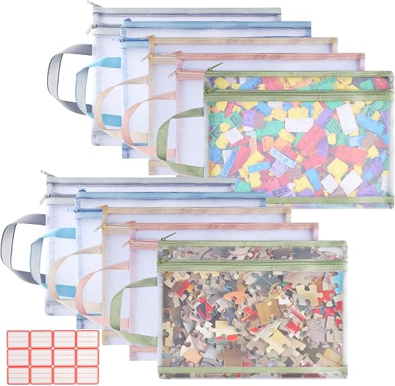 10 Pack Mesh Zipper Pouch Bags, Double-Layer Sorting Toy Storage Bags with Zipper, Breathable See-Through Board Game Storage, Puzzle Storage Bags for Building Blocks, Puzzles, Scrapbook, Books