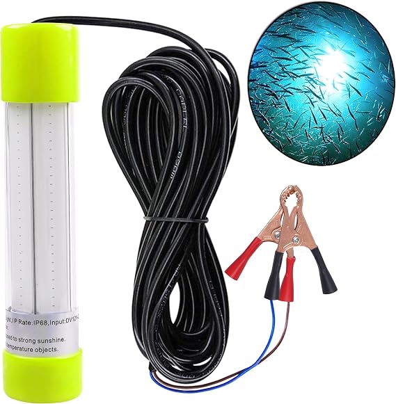 AGOOL Underwater Fishing Light 20W 16000 Lumens Green Fishing Light 12V 20ft Cord LED Submersible Fishing Bait Finder Deep Drop Night Fishing Light for Shrimp, Prawns, Squid Fish