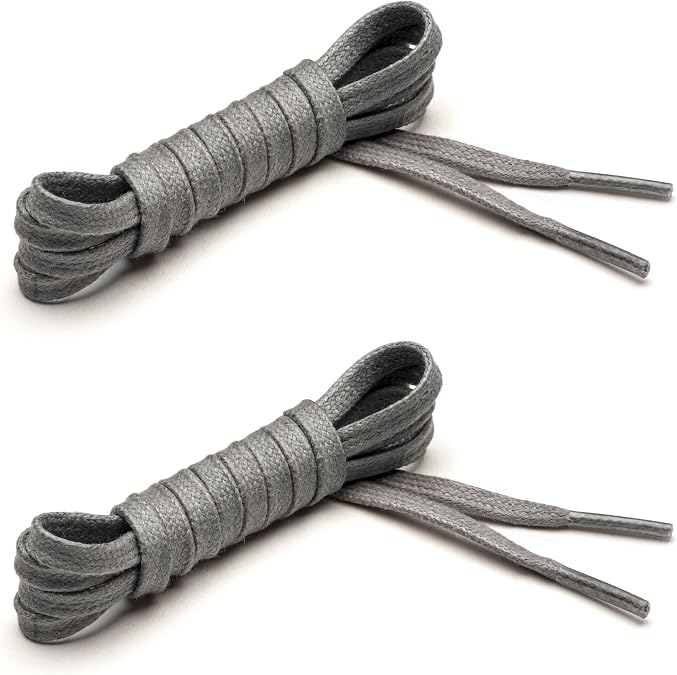 Benchmark Flat Dress Shoe Laces - Waxed Cotton Flat Shoelaces for Shoes and Boots Slate Grey, 36 2 Pairs