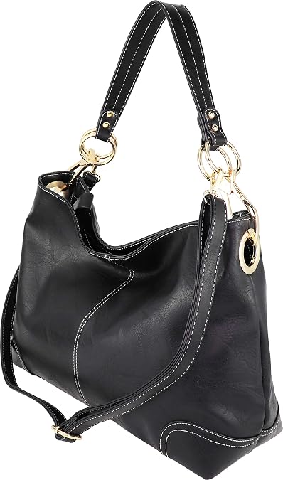 B BRENTANO Vegan Leather Large Hobo Shoulder Bag with Snap Hook Hardware
