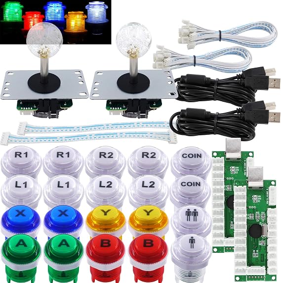 SJ@JX Arcade 2 Player Game Controller Stick DIY Kit LED Button MX Micro Switch 8 Way Joystick USB Encoder Cable for PC MAME Raspberry Pi