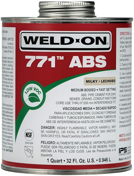 Weld-On 10232 771 ABS Solvent Cement, Milky, 1 Quart