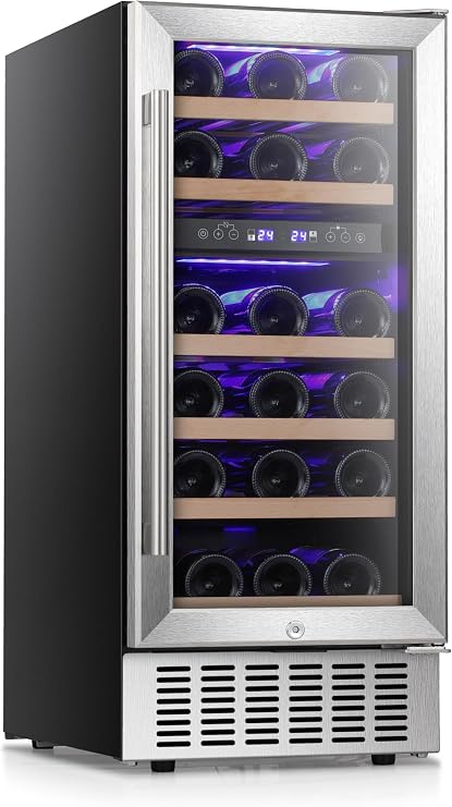 Antarctic Star Mini Fridge 15" Wine Cooler Under Counter Beverage Refrigerator Beer Wine Fridge 28 Bottles Dual Zone Built-in Freestanding Stainless Steel Double-Layer Tempered Glass Door chiller