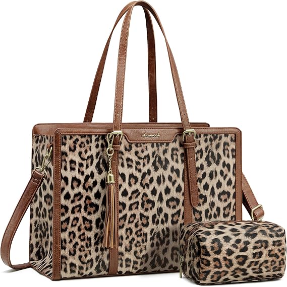 LOVEVOOK Laptop Bag for Women Vintage Leather Laptop Tote 15.6 inch Large Capacity Computer bag with Clutch Purse for Work