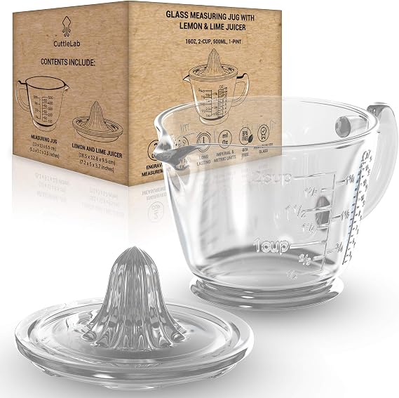CuttleLab Glass 2 Cup Juicer Clear - Lemon and Lime Manual Squeezer Citrus reamer