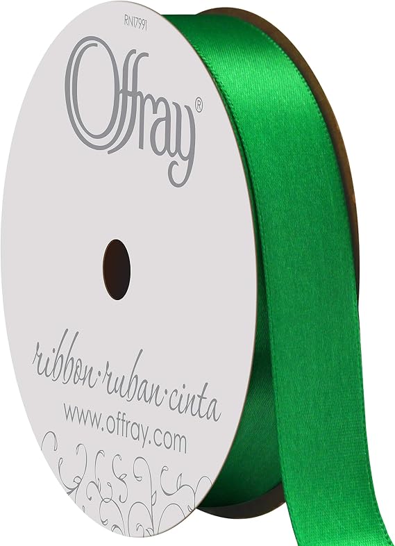Offray 068854 5/8" Wide Single Face Satin Ribbon, Emerald Green, 6 Yds