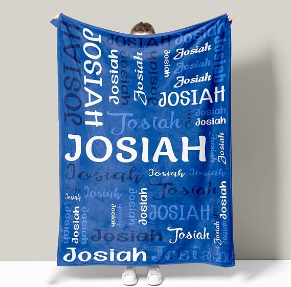 YunTu Custom Name Blanket for Kids Adults Personalized Name Blanket Gifts for Girls Boys Your Family Friend Colleague Christmas Thanksgiving Birthday Valentine's Day Gifts (Blue)