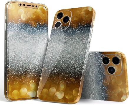 DesignSkinz Full Body Skin Decal Wrap Kit Compatible with iPhone 15 Pro Max - Gold and Silver Unfocused Orbs of Glowing Light