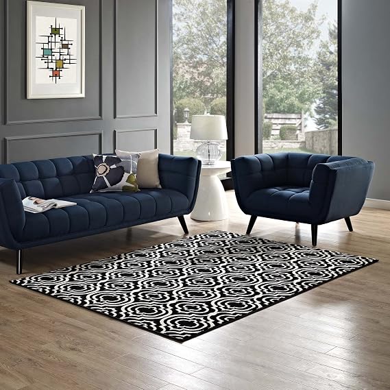 Modway Frame Transitional Moroccan Trellis 5x8 Area Rug in Black and White