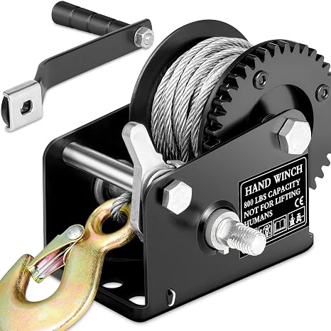 Bravex Boat Trailer Winch 800lbs/362kg Portable Hand Crank Winch with 26ft Steel Cable Manual Operated Two Way Ratchet 3.2: 1 Gear Winch for ATV Boat Trailer Marine