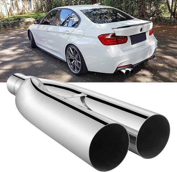 2.5" Inlet 3" Outlet 19" Length Dual Exhaust Tip Polished Stainless exhaust Tailpipe Tip Blast Pipe Universal Muffler Compatible with Dodge Challenger Chevrolet Camoro Ford Mustang Honda Civic M3