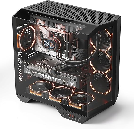 darkFlash Full-Tower ATX Gaming PC Case, Back Plug-in Motherboard, Vertical GPU Mounting, Dual-Chamber, Panoramic Glass, Up to 2 x 360mm Radiators, RTX 40 Compatible(DY470) (1 PWM ARGB Fan, Black)