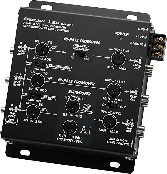 Deejay LED 3-Way 6 Channel Speaker Crossover with Subwoofer Control, 6 RCA Inputs and 18dB Active Audio Crossover with Remote Bass Knob for High-Output Amplifiers and Pro Audio Systems