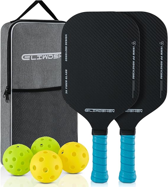 Pickleball paddles set of 2 | Rackets are made to USAPA standards | 3k fibreglass textured surface| rimless design | 16 mm polypropylene honeycomb core | Racket Set for Men, Women, Children.