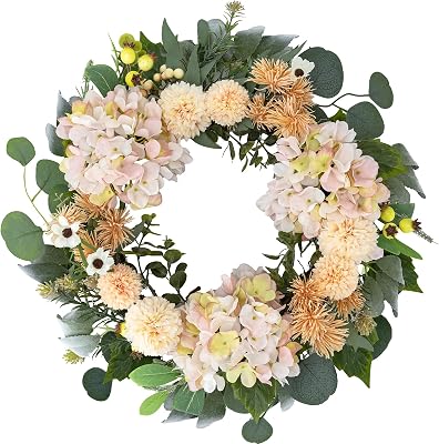 22 Summer Wreaths for Front Door,Front Door Wreath with Pink Hydrangeas, Berries, Globular Daisies - Summer Door Wreath for OutdoorIndoor Window Wall Porch Home Farmhouse Decor