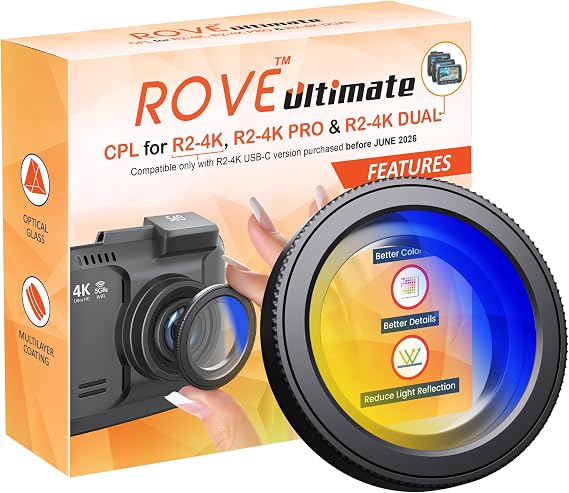 ROVE Ultimate CPL Filter, Anti-Glare Circular Polarizer Lens for ROVE R2-4K, R2-4K PRO, and R2-4K Dual Dash Cam Models