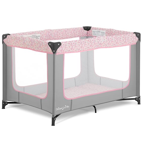 Dream On Me Zodiak Portable Playard, Compact for Travel, Carry Bag, Gray & Pink