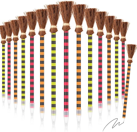 15 Pcs Witch Broom Ballpoint Pens Colorful Halloween Pens for Kids