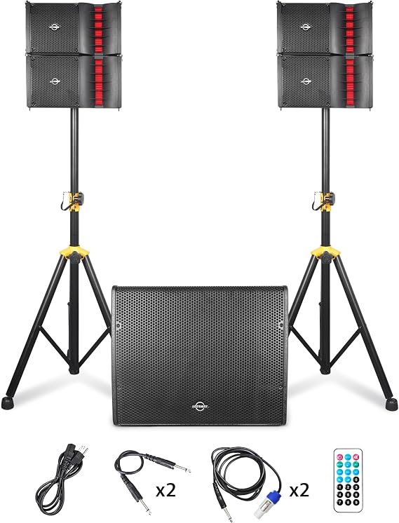LOTAWAY SQ-2.1 Active Line Array PA Speaker System with 18" Subwoofer, 1000W RMS, Bluetooth 5.0, 3 DSP Presets, 3-Channel Input for DJ, Party, Wedding, Live Sound