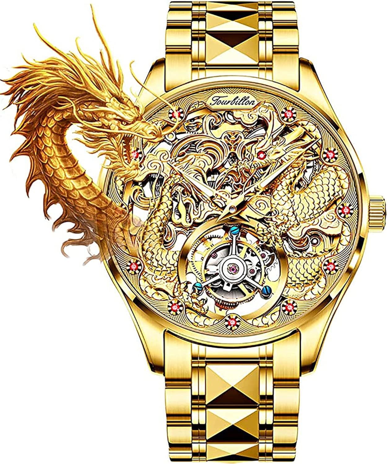 OUPINKE Swiss Brand Men Watch Real Tourbillon Mechanical Movement Gold Luxury Business Skeleton Hand Wind Sapphire Crystal Wrist Watch
