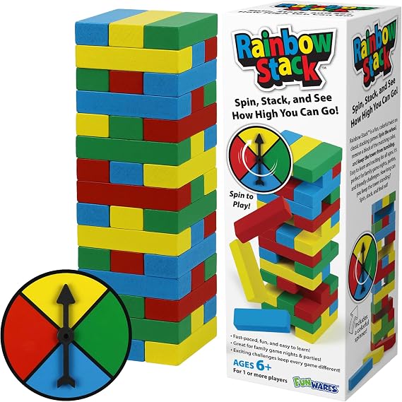 Funwares Rainbow Stack Wooden Stacking Game with Color Spinner Twist