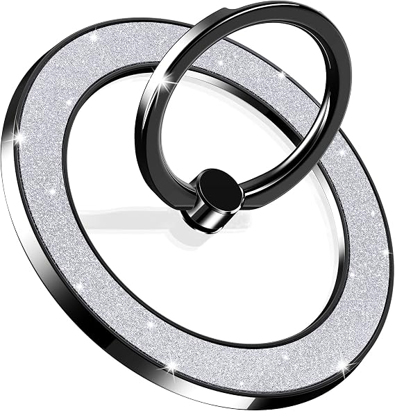Pikabo Magnetic Phone Ring Holder for MagSafe, Glitter Phone Grip Stand with 360 Rotation Finger Ring Kickstand Compatible with iPhone MagSafe Accessories. (Glitter Black)