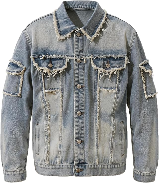 Men`s Classic Ripped Hip Hop Motorcycle Denim Jacket
