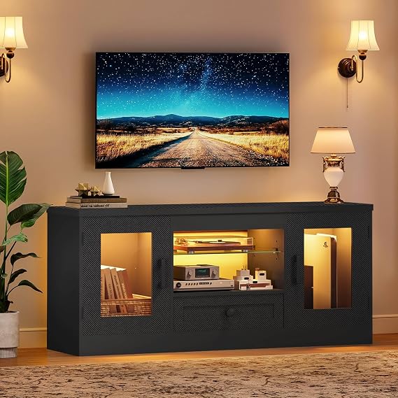 Concho Black TV Unit, TV Stand Cabinet with LED for Living Room