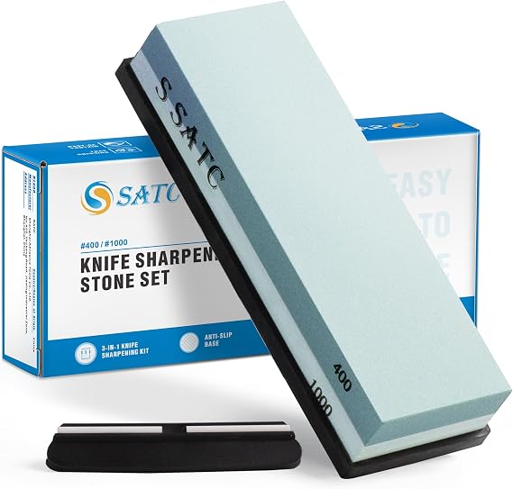 S SATC Premium Whetstone 400 1000 Grit Quick & Precise Edge Restoration Sharpening Stone Easy Sharpening Wet Stone Kitchen Knife Sharpener with a Holder and Guided Angle