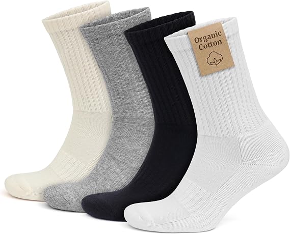 GoWith 4’lü ORGANİK PAMUK Taban Altı Havlulu Erkek Kadın Spor Çorap, Siyah Beyaz Gri Ekru Soket Boy Tenis Çorabı, Ribana Örgü Dikişşiz Retro Çorap 3504