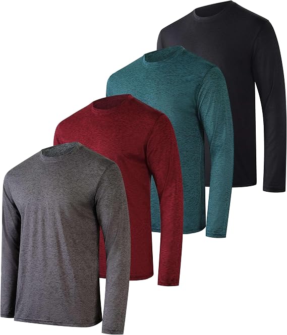 4 Pack Men's Dry Fit Long Sleeve Workout Shirts Gym Athletic Tee Fishing