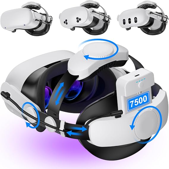 Kawaye for Meta Quest 3S/Quest 2/Quest 3 Head Strap with 10000mAh Hot-Swap Battery Pack, Double Knobs Adjustable VR Headset Strap with Two Large Support Pad Enhanced Support, Reduce Pressure
