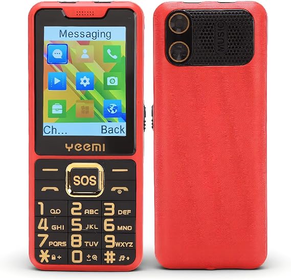 Senior Mobile Phone with Flashlight, 4G Ultra Slim Unlcoked Phone with 2.6 Inch HD Color Display, Double SIM, SOS Big Buttons, Loud Speaker (Red)