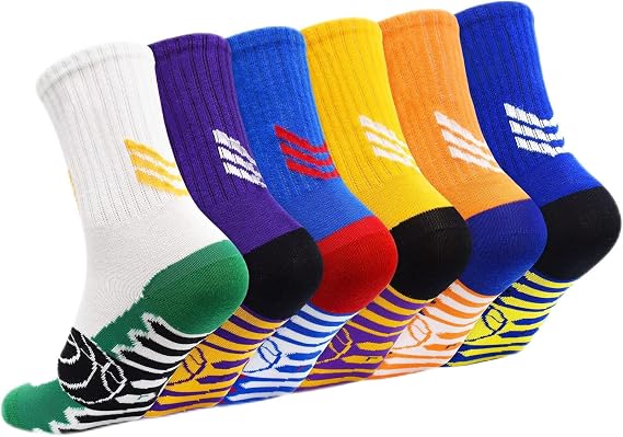 Boys Basketball Socks 6 Pairs Athletic Outdoor Sports Socks for Kids