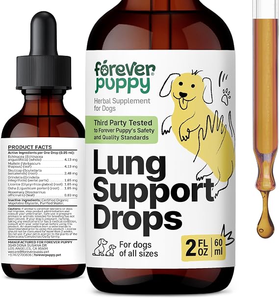 Forever Puppy Lung Support Drops for Dogs - Mullein & OSHA Blend - 2 fl oz | Alcohol-free, no added sugar, no artificial additives, flavors or colors; pure formula