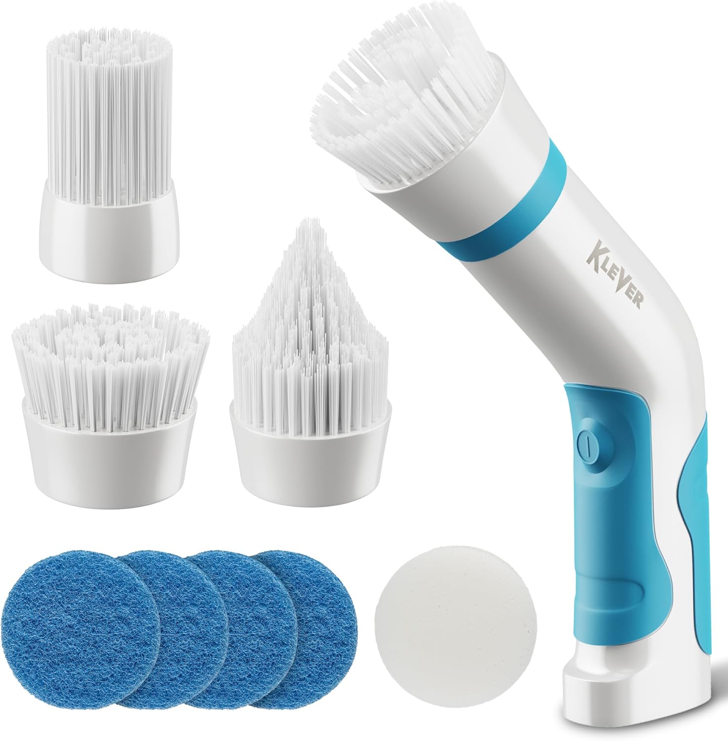 KLEVER Cordless Hand Held Power Scrubber for Cleaning - Rechargeable Electric Spin Scrubber with 4 Brush - Electronic Rotating Scrubbing Tool for Home Bathroom Tub Bathtub Shower Sink Surface Window