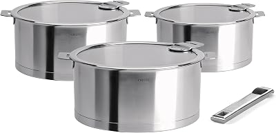 Cristel S3CQLKSA Sauce Pans with Flat Glass Lids, Set of 3, 1.5 quart2 quart3 quart, Silver
