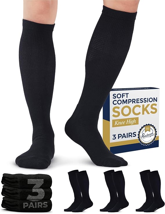 Pembrook Light Compression Socks for Men & Women - 3 Pairs | 8-15 mmhg Compression Dress Socks for Men | Support Socks