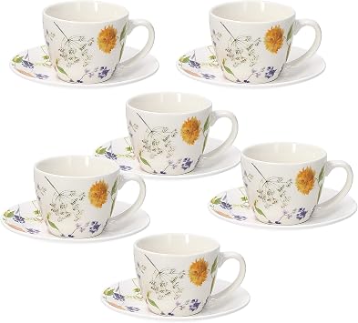 Tognana Audrey Set of 6 Coffee Cups with Plates, New Bone China, Multi-Colour