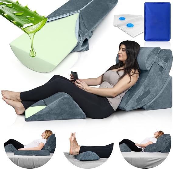 Lunix LX5 FSA Orthopedic Bed Wedge Pillow Set for Post Surgery Recovery | Lock-Tight 4-Piece Wedge Set for Sleeping Upright & Leg Elevation