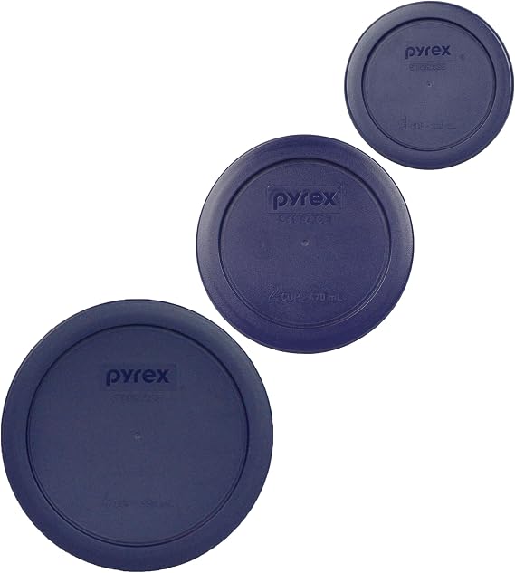 Pyrex 7200-PC 2-Cup, 7201-PC 4-Cup, 7202-PC 1-Cup Blue Lids - Made in USA