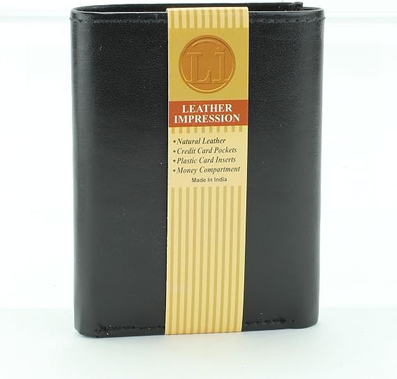 Mens Black Lambskin Leather Slim Tri Fold Wallet