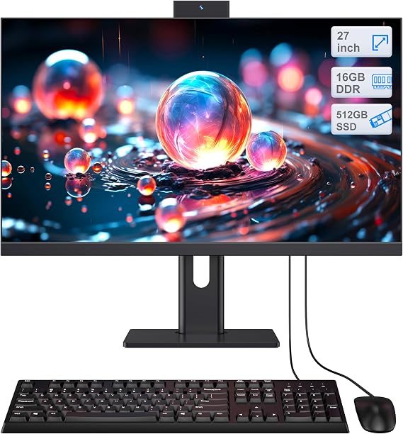 27” All-in-One Computer 4 Cores Full HD Display,Quad-Core i7(Up to 3.0GHz),512GB SSD,16GB RAM,All-in-One Desktop Computer Adjustable Screen,WiFi 6,Bluetooth 5.3,Built-in Webcam,for Home Student Study